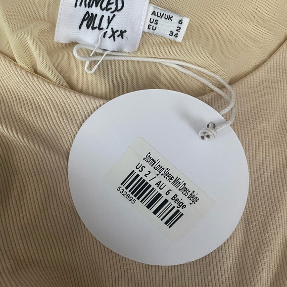 NWT Princess Polly Stormi Long Sleeve Mini Dress Beige Women Size 2 - Picture 3 of 4